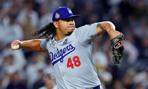 Oct 30, 2024; New York, New York, USA; Los Angeles Dodgers pitcher Brusdar Graterol (48) pitches during the sixth inning against the New York Yankees in game four of the 2024 MLB World Series at Yankee Stadium. Mandatory Credit: Brad Penner-Imagn Images