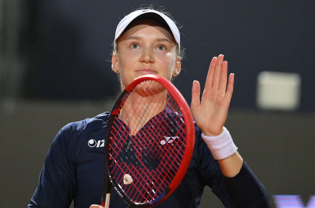 Kazakhstan's Elena Rybakina celebrates after winning against Czech Republic's Karolina Pliskova during the ATP Rome Open tennis tournament at Foro Italico in Rome on May 11, 2026. (Photo by Tiziana FABI / AFP via Getty Images)