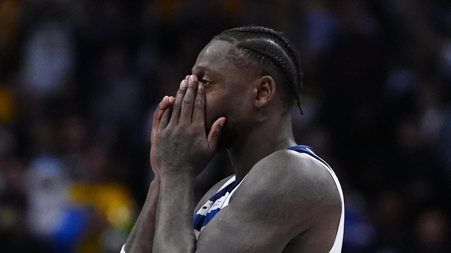 Minnesota Timberwolves forward Julius Randle (30) reacts to a flagrant foul called in overtime against the Denver Nuggets at Ball Arena on December 25, 2025.