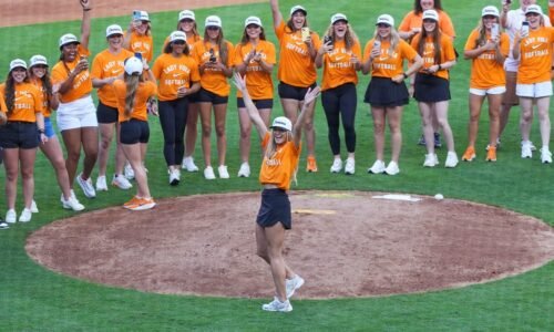 Karlyn Pickens, Lady Vols first pitch for Savannah Bananas at Neyland Stadium