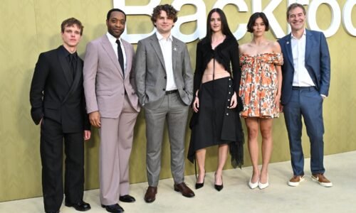 Finn Bennett, Chiwetel Ejiofor, Kane Parsons, Renate Reinsve, Lukita Maxwell and Mark Duplass attend an event for 'Backrooms'