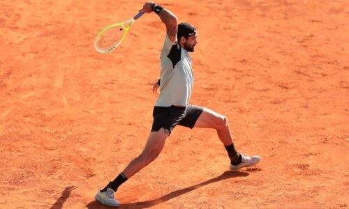 Matteo Berrettini in action Tuesday at the Sardegna Open
