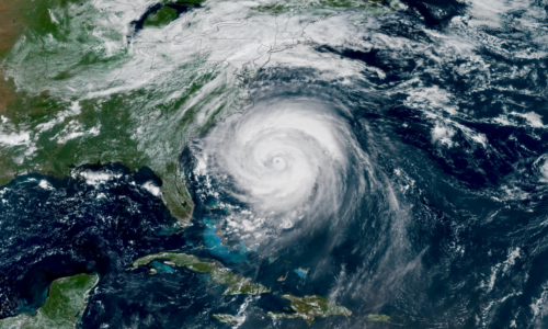 A NOAA satellite view of Hurricane Erin off the U.S. East Coast taken August 20, 2025.