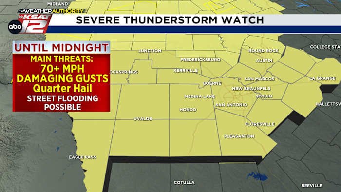 Severe Thunderstorm Watch Issued for South Central Texas