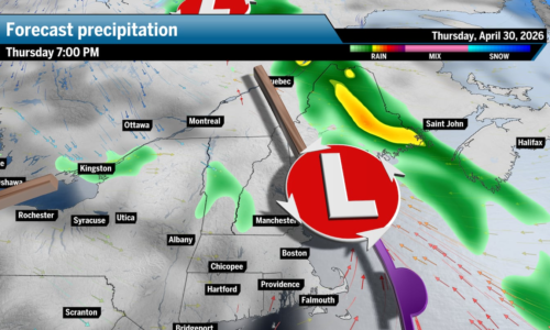 Scattered showers could pop up across Southern New England, with steady rain continuing in parts of New Hampshire and Maine on Thursday evening.
