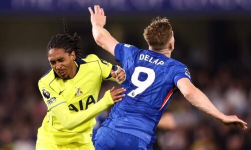 Tottenham’s Djed Spence sustains broken jaw after Liam Delap collision