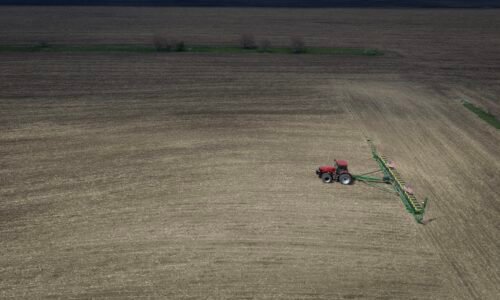 An aerial view shows Alan Montag, a third-generation Iowa farmer, planting soybeans on farmland he leases on May 06, 2026 near West Bend, Iowa. As the spring planting season moves into full swing, farmers are facing big spikes in fuel and fertilizers costs overs last spring due to the war with Iran. (Photo by Scott Olson/Getty Images)