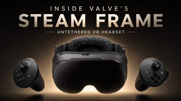 Steam Frame VR headset prototype showing standalone design