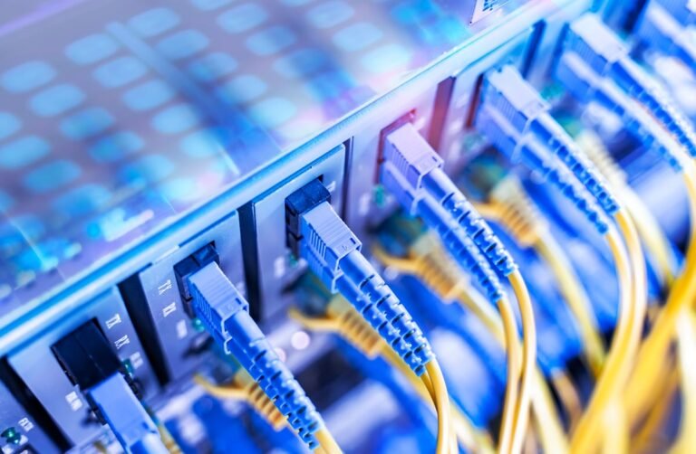 Cables plugged into servers.