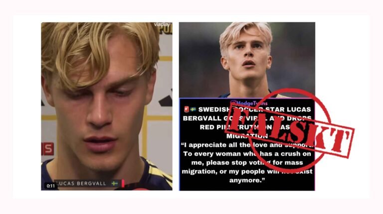 Falskt citat om "massinvandring" tillskrivs svenska fotbollsspelaren Lucas Bergvall