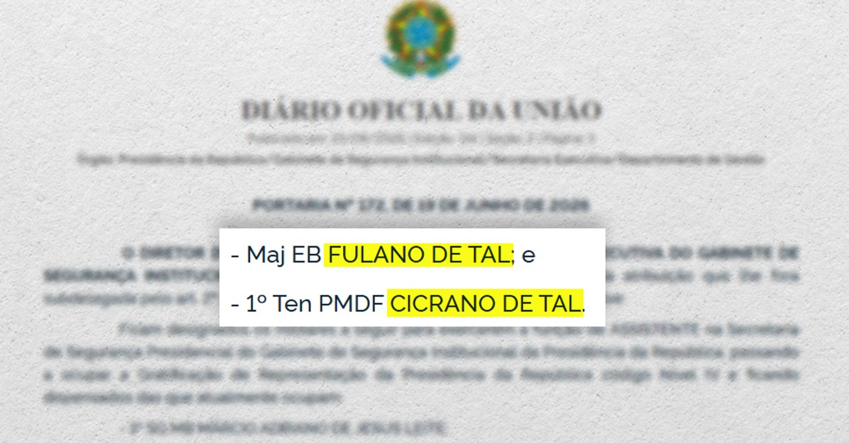 GSI nomeia "fulano" e "cicrano" ao publicar portaria oficial