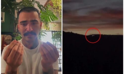 Colagem do influenciador que registrou imagens de um suposto disco voador em Campo Largo.