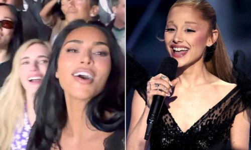 Kim Kardashian Reunites with “American Horror Story” Costar Emma Roberts at Ariana Grande's L.A. Concert
