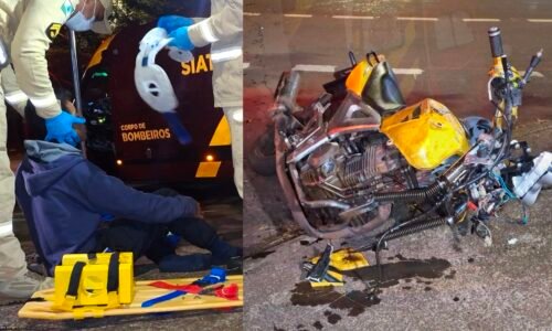 Motociclista sofre fraturas após colisão entre Meriva e Honda Twister na Av. Tito Muffato