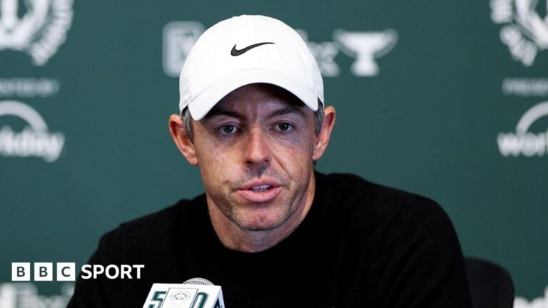 Rory McIlroy speaks to reporters before the Memorial Tournament