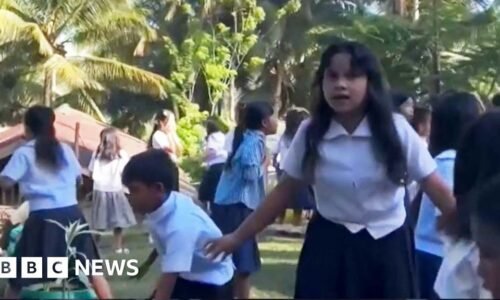 School structure collapses during quake