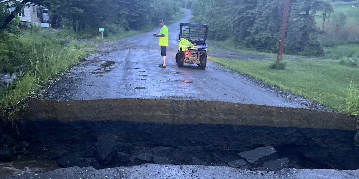 Vermont roadway washed-out during flash floods