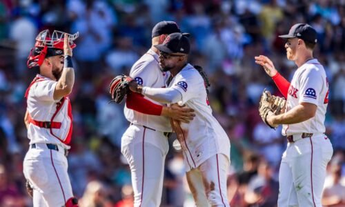 The Red Sox celebrated their 13th straight win on Sunday, all without Roman Anthony, who has been out 11 weeks with an injured finger.