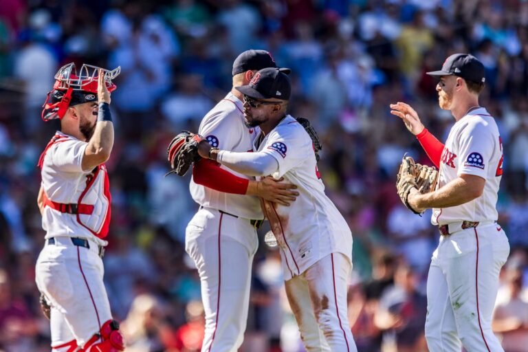 The Red Sox celebrated their 13th straight win on Sunday, all without Roman Anthony, who has been out 11 weeks with an injured finger.