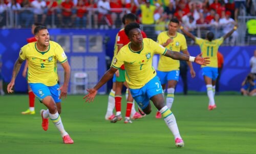Vinicius Junior of Brazil celebrates scoring at World Cup 2026