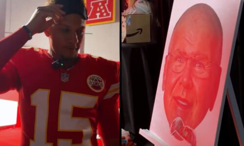 Patrick Mahomes’ offseason challenge goes wrong as Andy Reid’s cardboard cutout pays the price