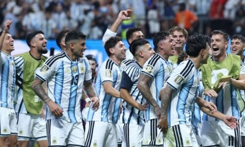 Haaland comemorando a vitória da Noruega após a eliminação da Seleção Brasileira na Copa
