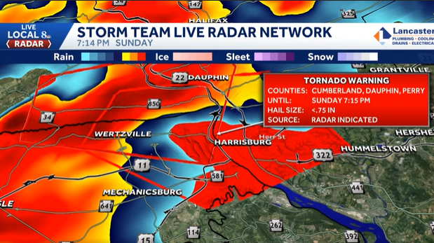 Tornado Warning issued for Cumberland, Dauphin and Perry Counties