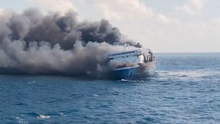 Blaze engulfs Indonesian passenger ferry off Java, leaving at least five dead