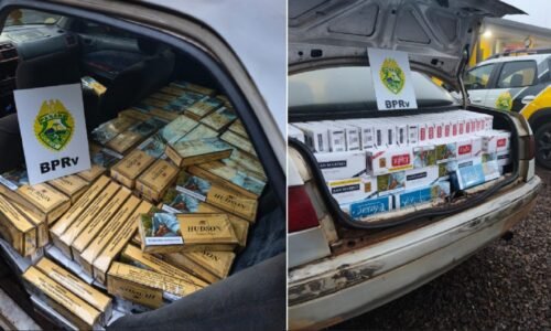 Fuga pela BR-277 termina com apreensão de carro paraguaio carregado com cigarros