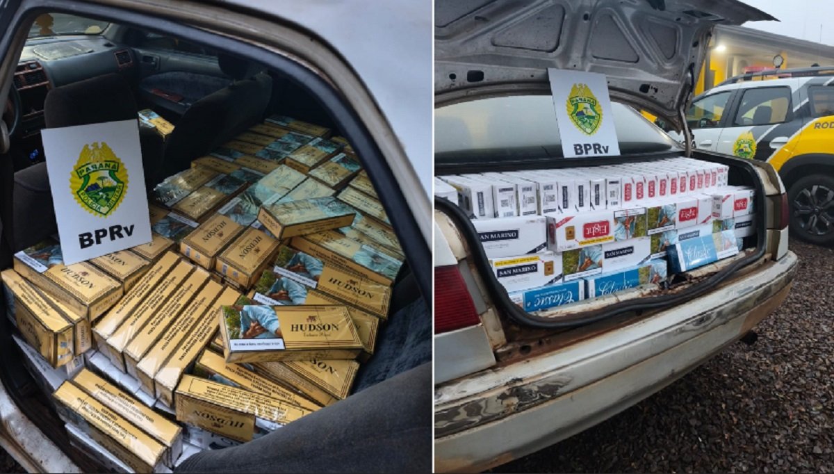 Fuga pela BR-277 termina com apreensão de carro paraguaio carregado com cigarros