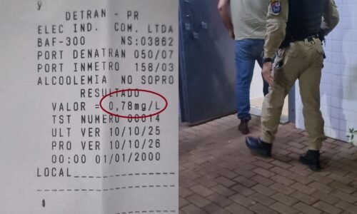 Motorista é preso por embriaguez ao volante após teste apontar 0,78 mg/L em Braganey