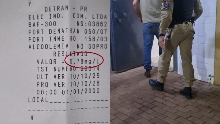 Motorista é preso por embriaguez ao volante após teste apontar 0,78 mg/L em Braganey