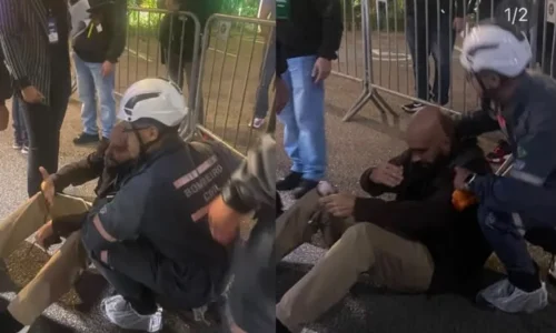 Momento em que o repórter do Brasil de Fato é agredido