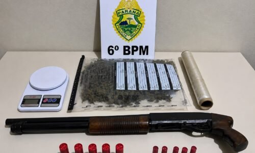 PM apreende espingarda, munições e drogas durante ação contra tráfico em Terra Roxa