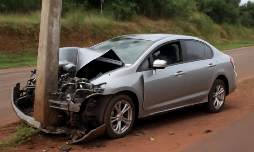 Cena ilustrativa de acidente onde motorista perde controle e morre após colisão com poste