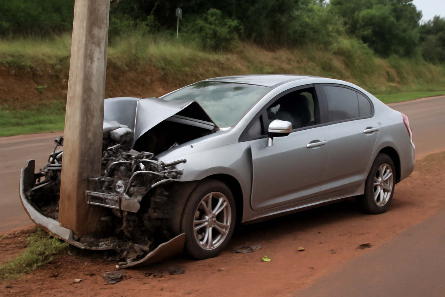 Cena ilustrativa de acidente onde motorista perde controle e morre após colisão com poste