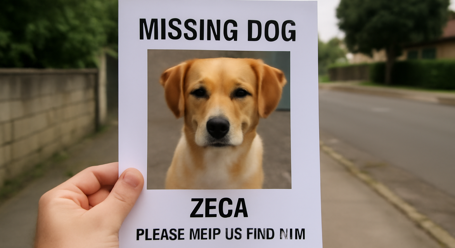 Imagem representando o desaparecimento do cachorro Zeca no bairro Fag