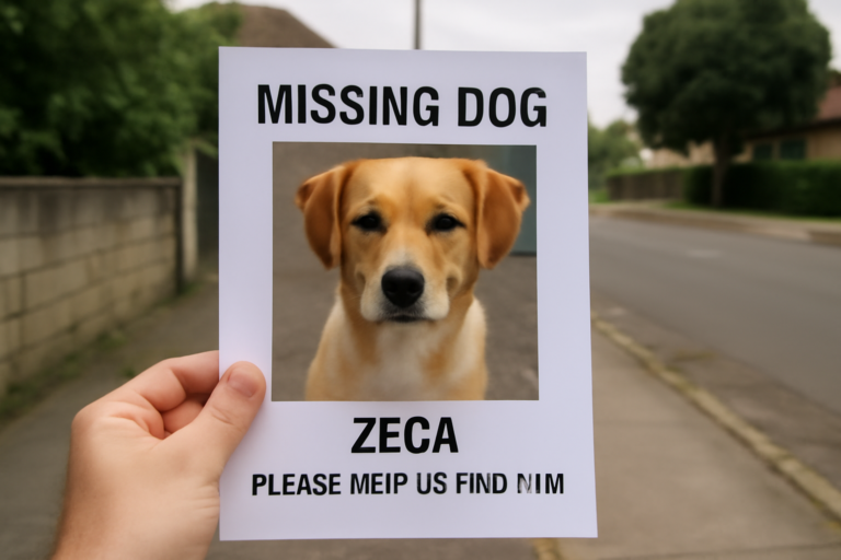 Imagem representando o desaparecimento do cachorro Zeca no bairro Fag