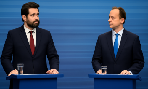 Imagem horizontal mostrando Requião Filho e Sandro Alex no debate para governador do Paraná