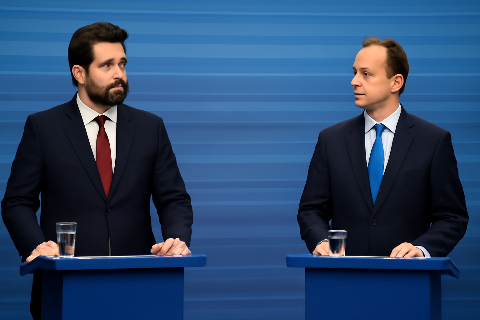 Imagem horizontal mostrando Requião Filho e Sandro Alex no debate para governador do Paraná