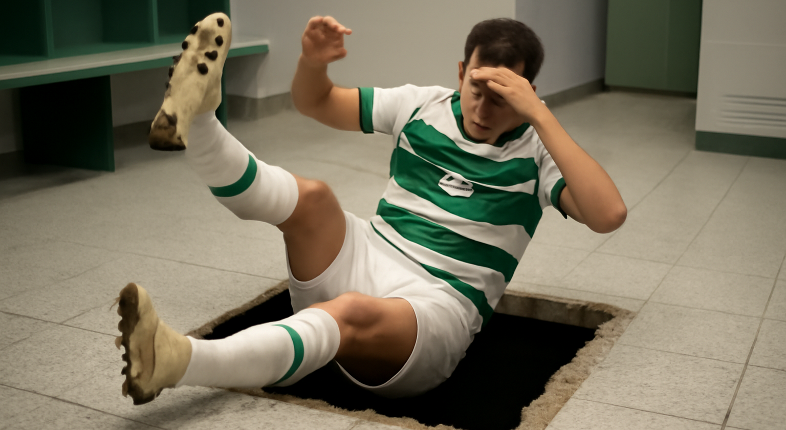 Jogador Coritiba cai buraco nos vestiários em cena da comemoração de gol anulado