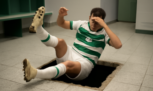 Jogador Coritiba cai buraco nos vestiários em cena da comemoração de gol anulado