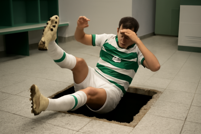 Jogador Coritiba cai buraco nos vestiários em cena da comemoração de gol anulado