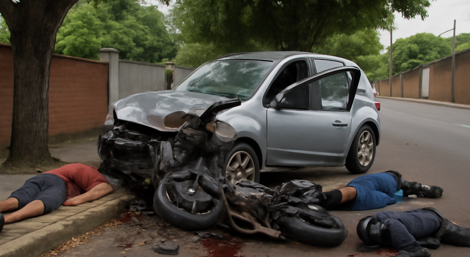 Imagem mostrando colisão entre carro e moto em Londrina, Paraná