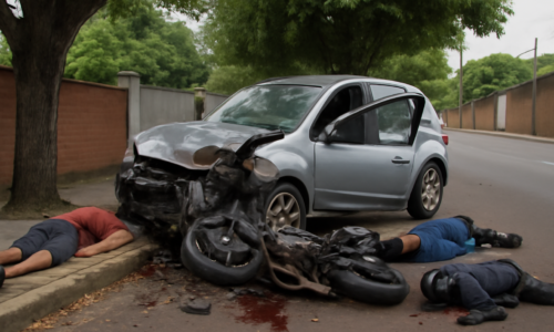 Imagem mostrando colisão entre carro e moto em Londrina, Paraná