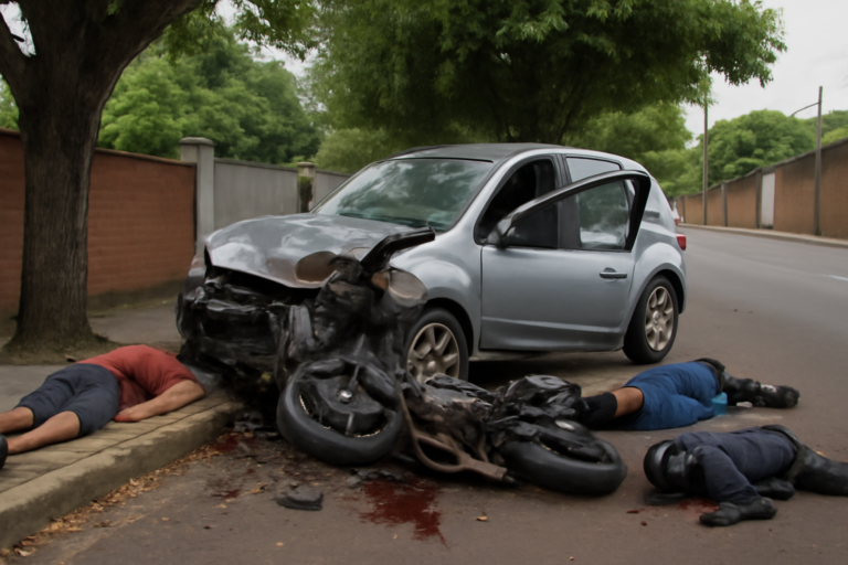 Imagem mostrando colisão entre carro e moto em Londrina, Paraná