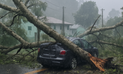 Quedas de árvores causadas por chuva intensa em Rio Branco do Sul, Colombo e Almirante Tamandaré
