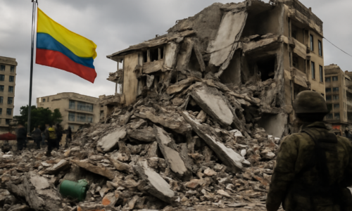 Imagem horizontal mostrande situação após terremoto que levou Colômbia a declarar estado emergência