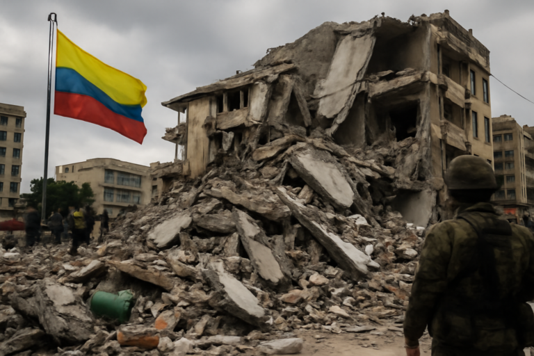 Imagem horizontal mostrande situação após terremoto que levou Colômbia a declarar estado emergência