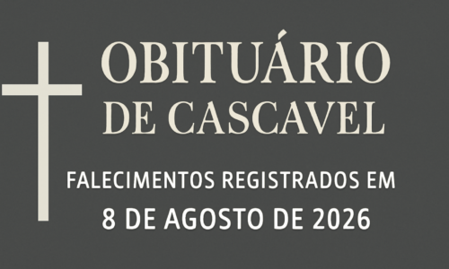 Imagem horizontal representando obituário cascavel falecimentos registrados em 8 de agosto de 2026